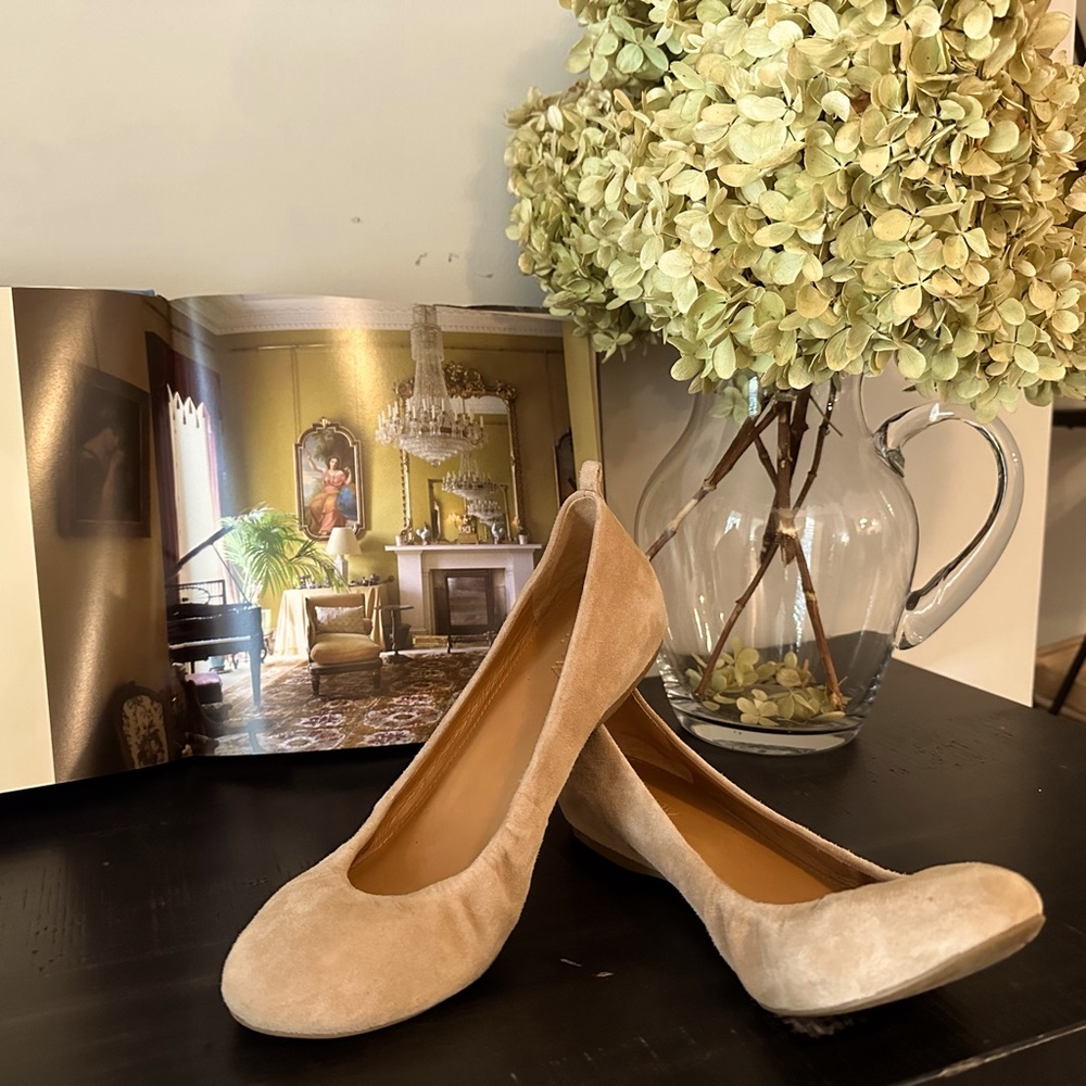 Natural/neutral, suede, ballerina flats, J.Crew, size 8